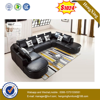 Black U Shape Leather Sofa Germany Big Size Living Room Leisure Leather Sofa With Pillow