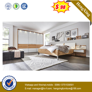 King Size Solid Wooden Bedroom Simple Design Apartment Double Bed With Metal Legs