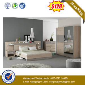 Bed Room Adult Modern Wood Frame Regular Size Double Bed with Storage Drawer 