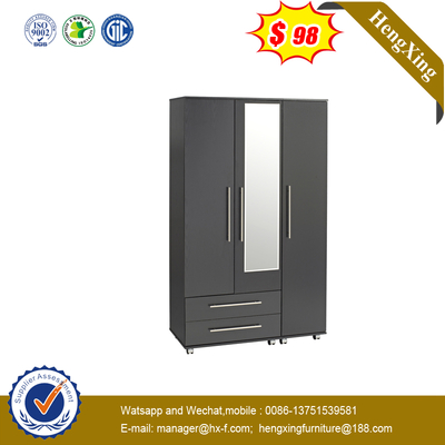 Gray Modern Bedroom Furniture Melamine Laminated Swing Door Wardrobe with Mirror and Drawers