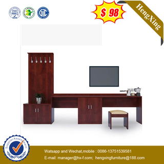 ​Classical Style Red Wooden Cabinet King Size Hotel Bedroom TV Stands Furniture Set