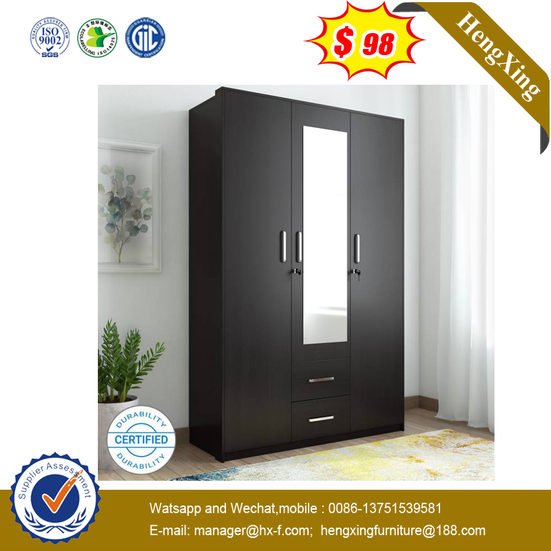 Gray Modern Bedroom Furniture Melamine Laminated Swing Door Wardrobe with Mirror and Drawers